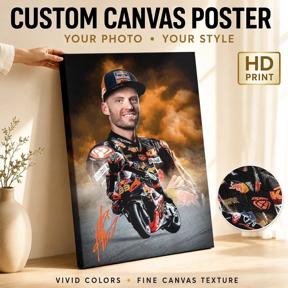Brad Binder Portrait with Motorcycle Canvas Poster Custom Sports Portrait Wall Paintings Decoration for Man Cave Ready to Hang