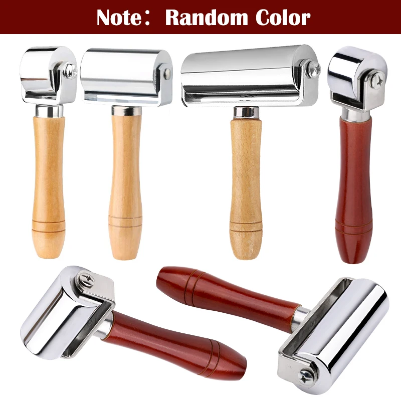 Pear Wood Handle Leather Roller Glue Edges Laminating Wheel Craft Handmade Smoother Creaser Tool Steel Iron Roll Randomcolor