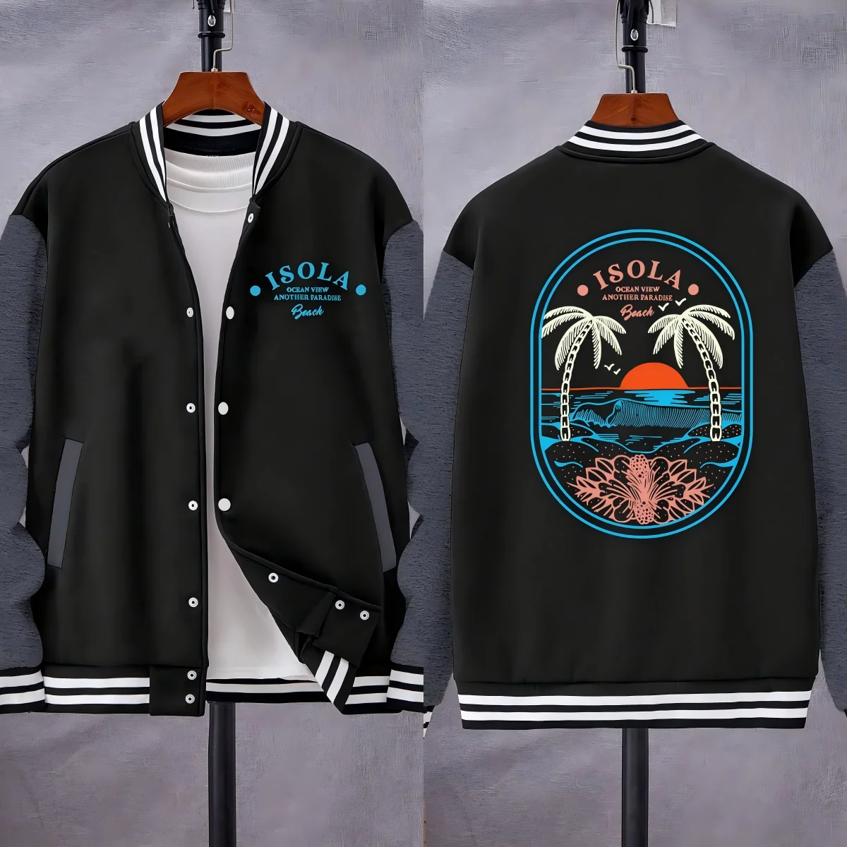 

Isola Beach Blue Word Print Бейсбольная форма Мужские повседневные свободные американские куртки Флисовая мягкая спортивная одежда Осенняя уличная одежда