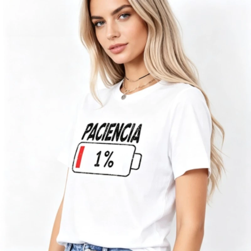 Paciencia 1 Percent Battery T-Shirt, Funny Low Patience Meme Graphic Tee, Casual Black White  Top for Men Women