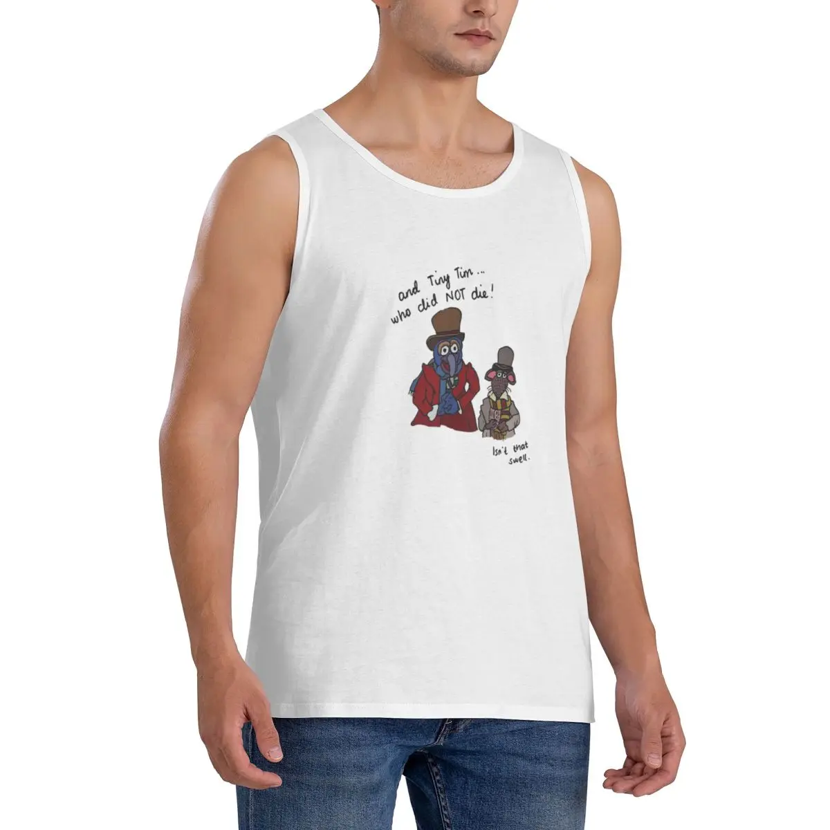 100% Cotton And Tiny Tim Who Did NOT Die Muppet Christmas Carol Sleeveless T-Shirt Men Workout Sports Tops Men's Crew Neck Vest