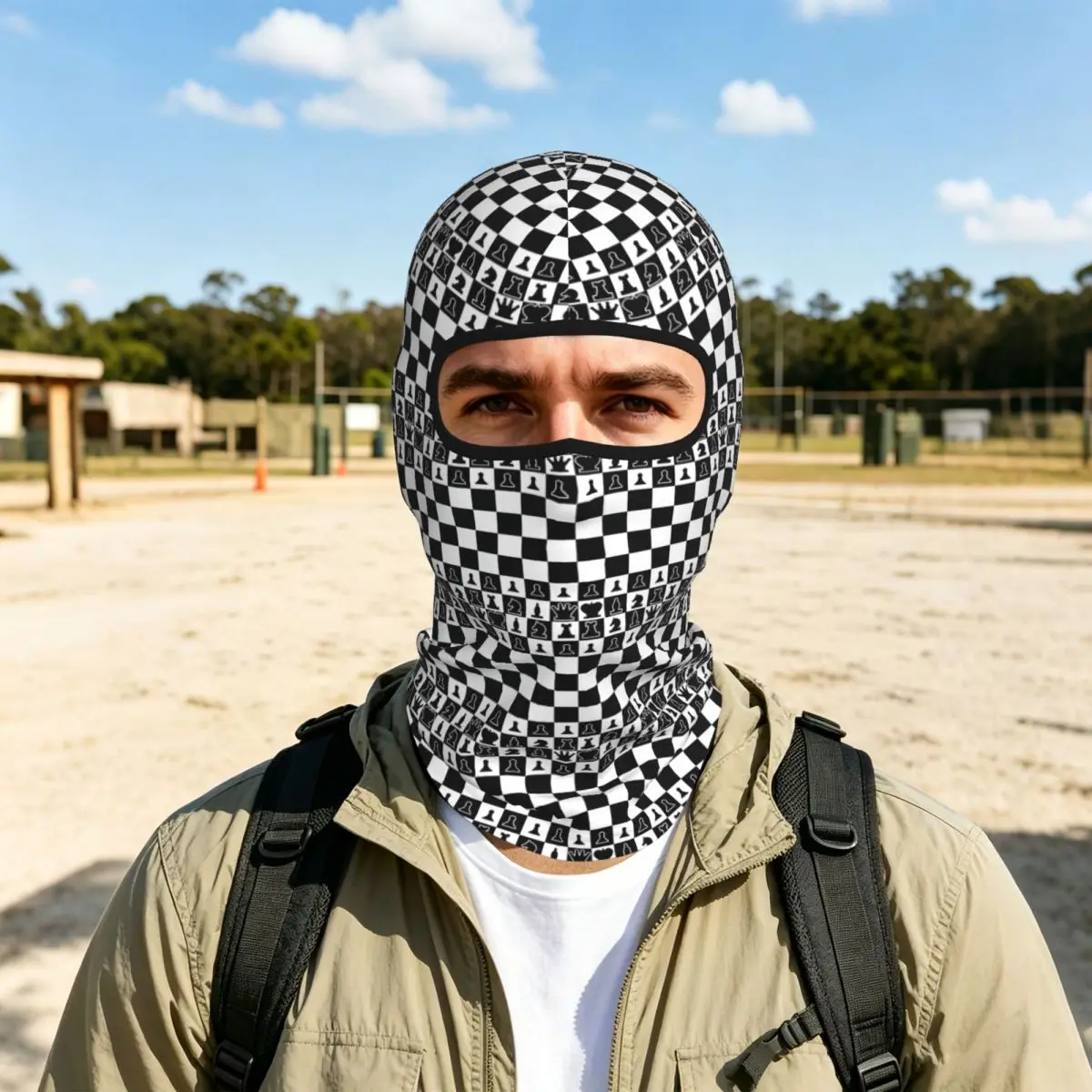 Chess Board Black White Grid Checkered Thin Balaclava Full Face Mask Sun Protection Neck Gaiter For Motorcycle Fishing Outdoor
