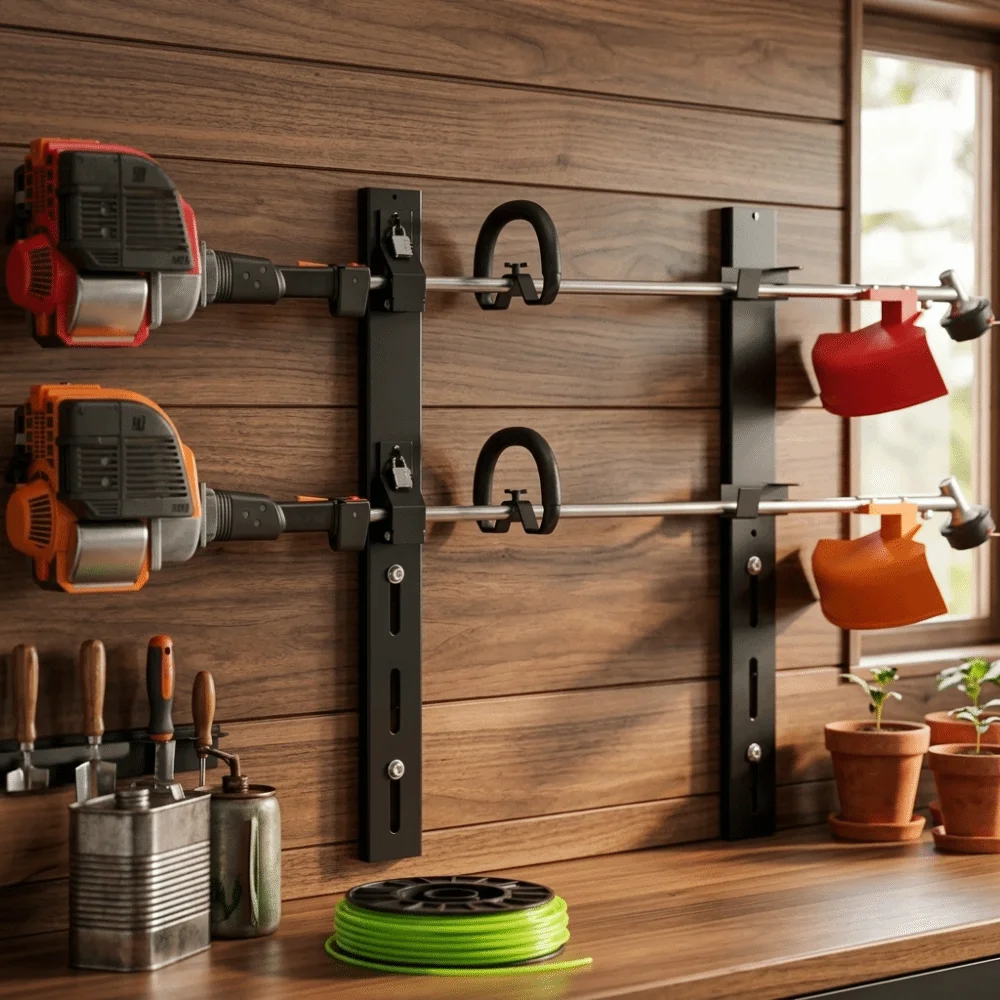 Heavy Duty Lawn Mower Storage Bracket Metal Thickened Solid Steel Garden Tool Rack Adjustable Lock Clips Stable Load-Bearing