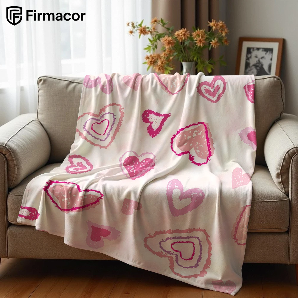 Doodle Hearts Cartoon Anime Print Flannel Blanket Soft Warm Throw for Kids Bedroom Sofa Bed Christmas Office Car