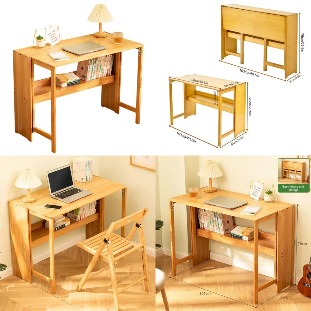 

Computer DesksFolding Computer Desk with Storage Shelf Modern Writing Table for Home Office Work