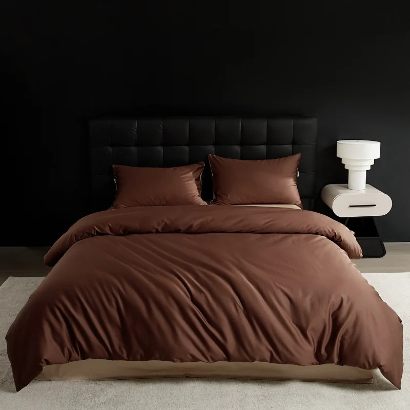 

Dark Coffee Bedding Set,1.5m Fitted Sheet +2pc Solid Pillowcase,Lyocell Bamboo Fiber Home Men Bed Linens 3pcs/set