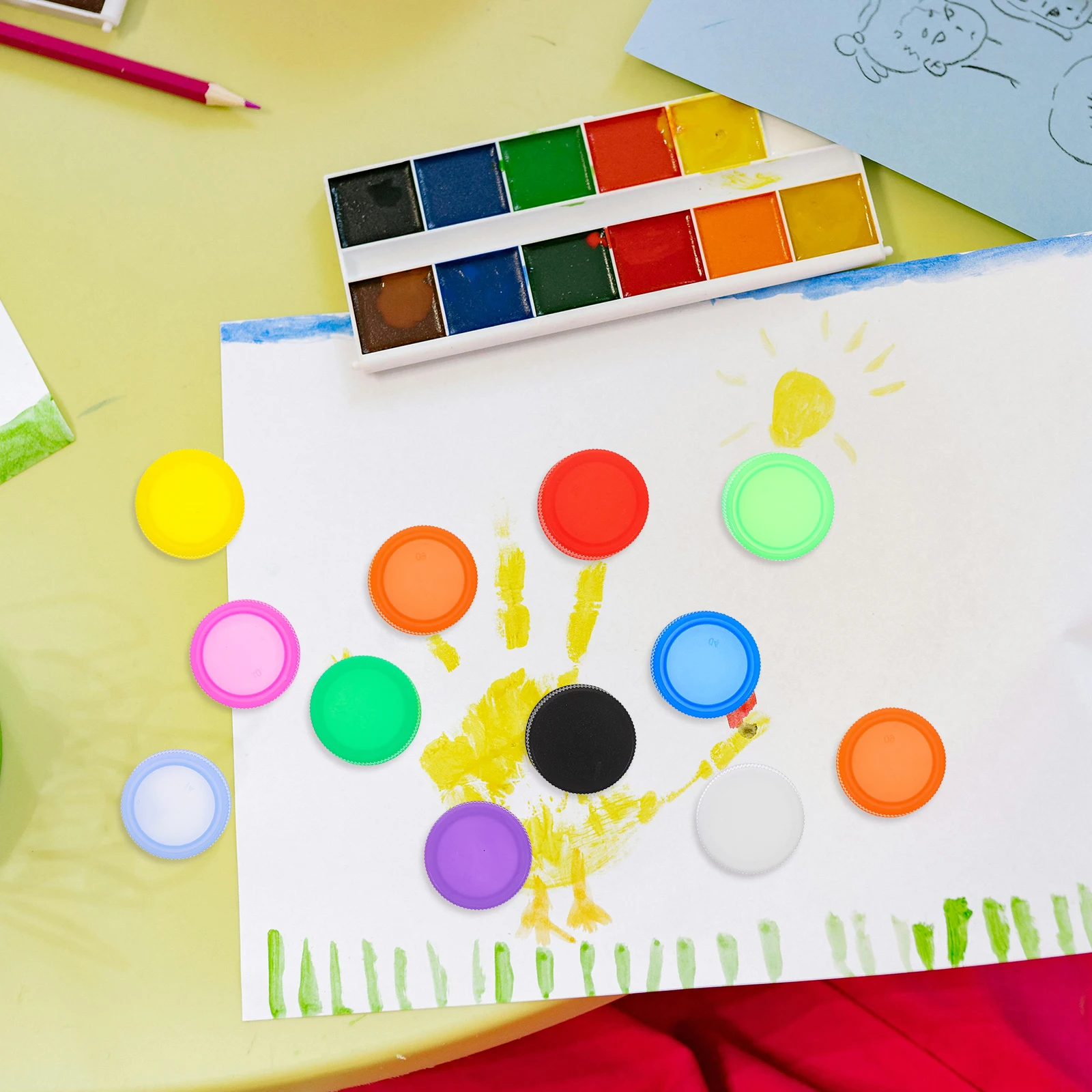 

100pcs Colorful Bottle Caps Plastic Craft Lids Assortment Kids Supplies Learning Tools Kindergarten Activities Toy Decor