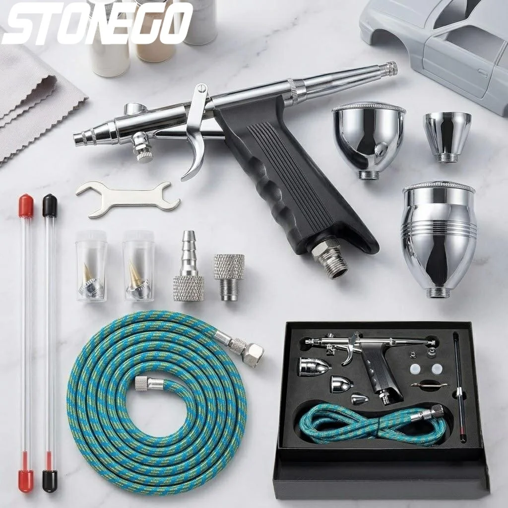 

Airbrush Kit Double Action Airbrush Gun 0.3mm 0.5mm 0.8mm Needles 2cc 5cc 13cc Paint Cups for Nails Cake Tattoo Art