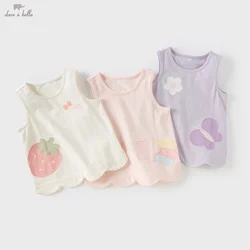 Dave Bella Girl's Pure Cotton Tanks Top Summer Sweet Cute Cartoon Print Children's Knitted Camisoles Antibacterial DB2251724