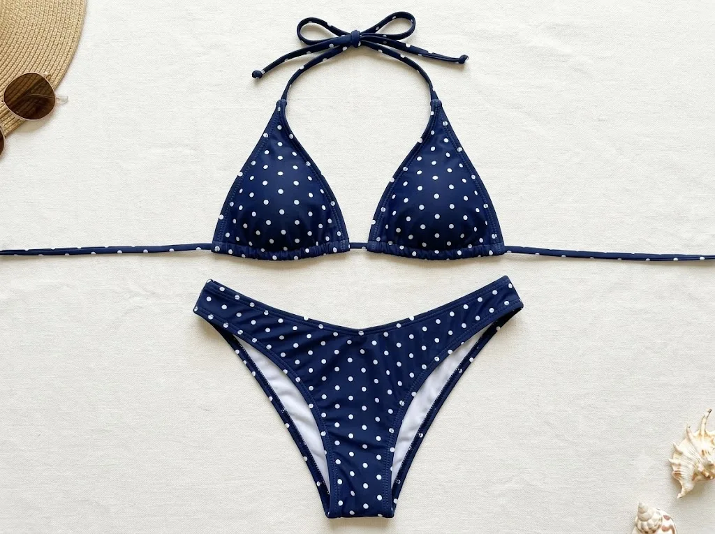 JEWELRY SEN Women Polka Dot Halter Triangle Bikini Set 2-Piece Side Tie Beach Bathing Suit Swimwear