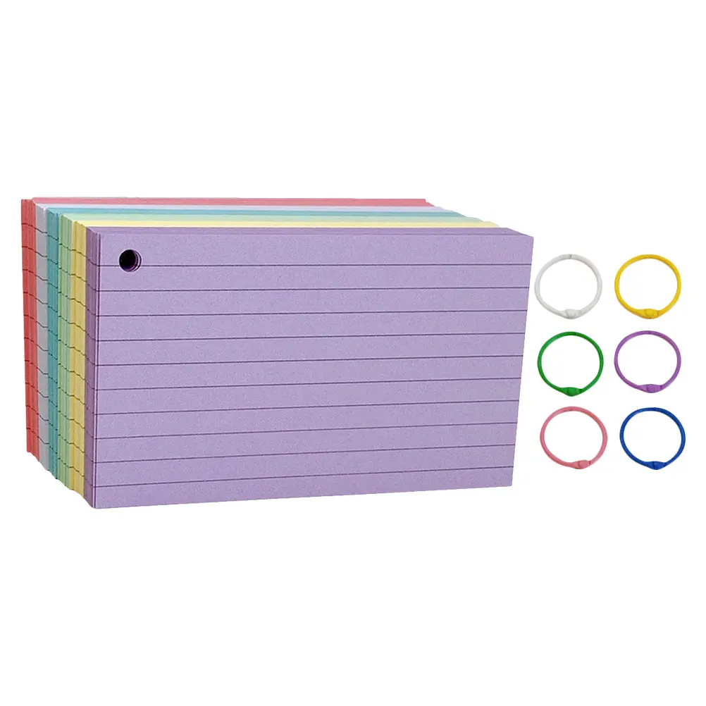 

600 Pages Note Cards Set with 6 Metal Rings Colored Index Cards Horizontal Grid Dotted Liner Small Notebook for Journal Memos