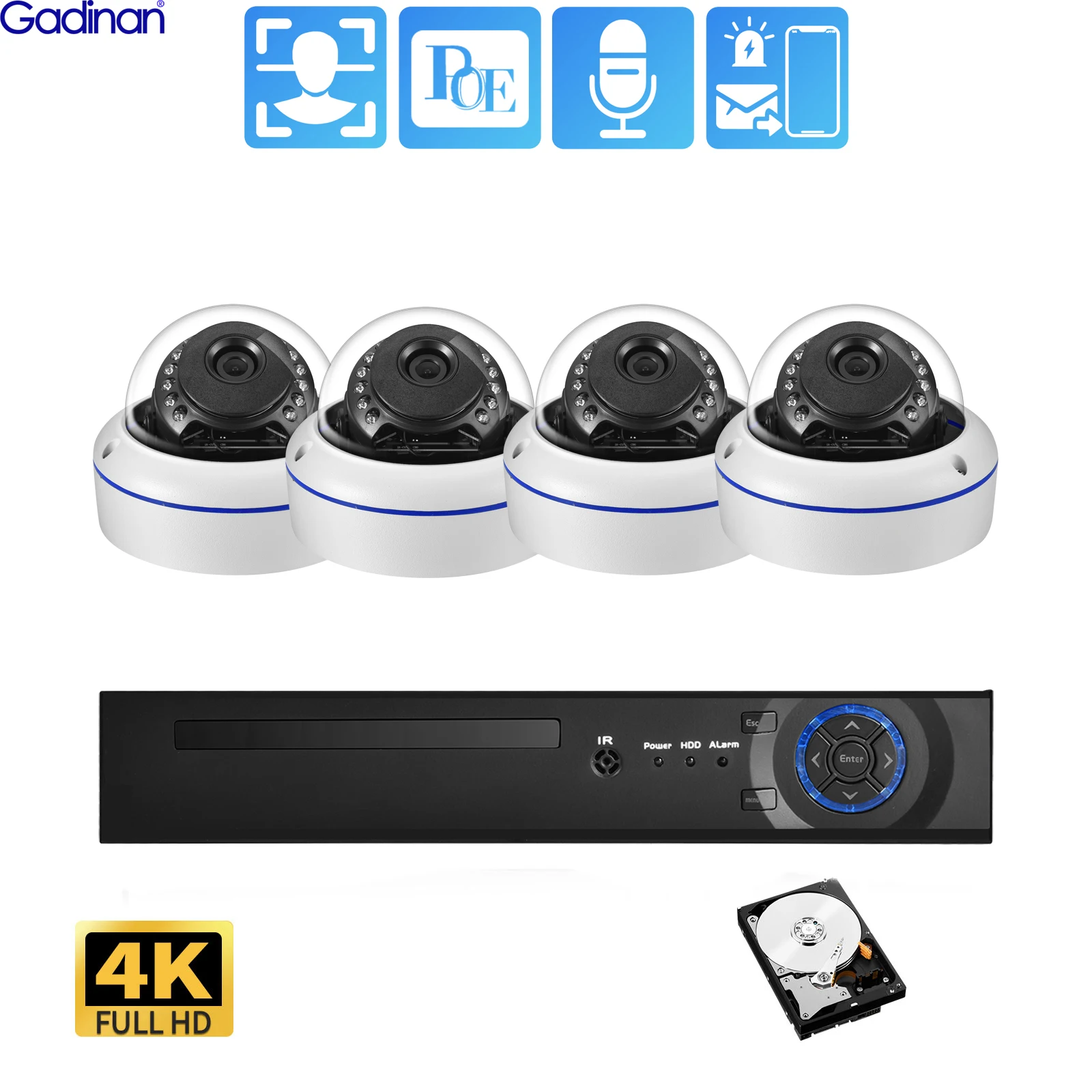 Gadinan 8MP 4K Face Detection Security Camera System POE NVR Kit Home CCTV Video Vandalproof Outdoor Dome AI Surveillance Xmeye