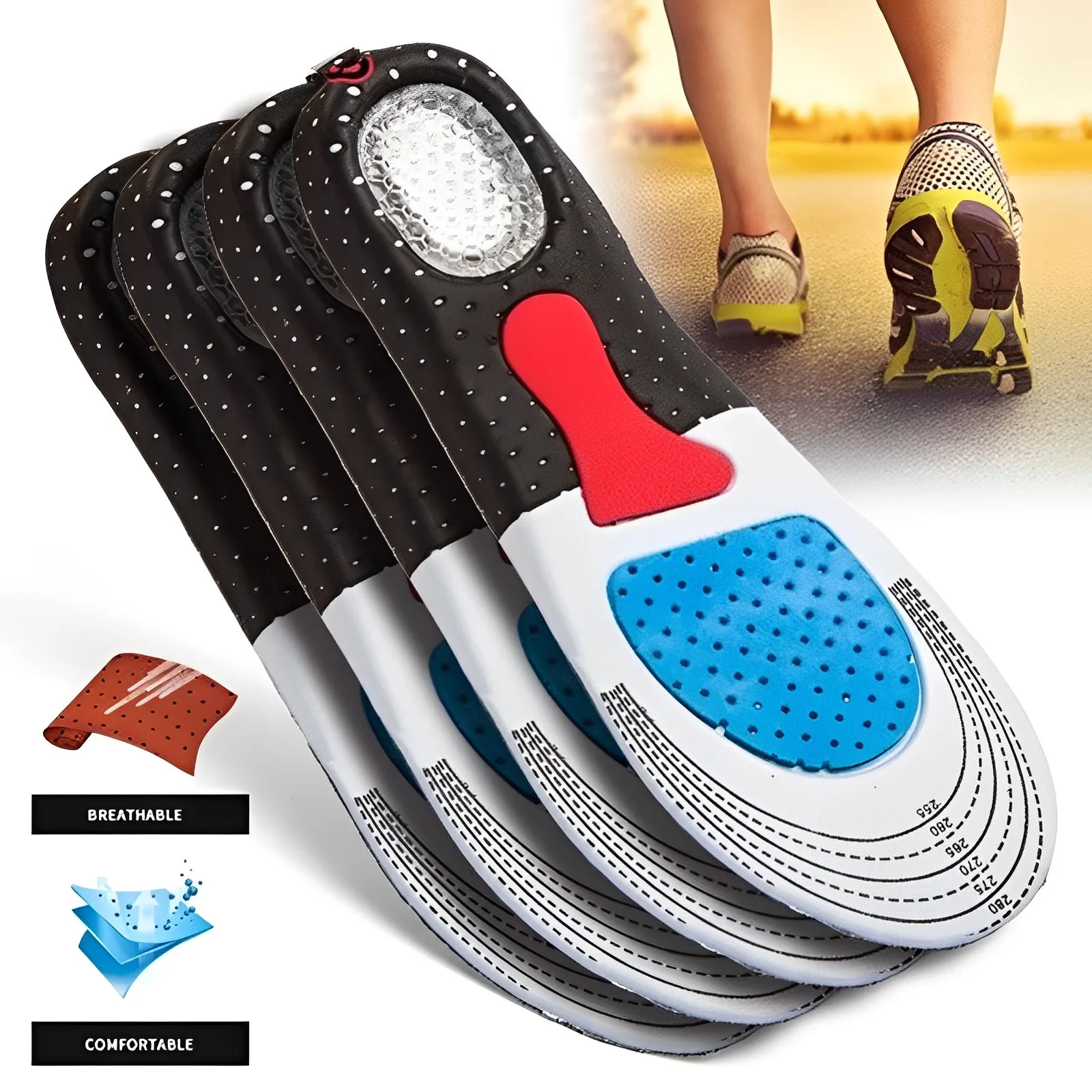 Orthopedic Foot Arch Support Sport Insole Shoe Pad Running Gel Insoles Insert Cushion  Sneakers Sweat-absorption Foot Care Pads