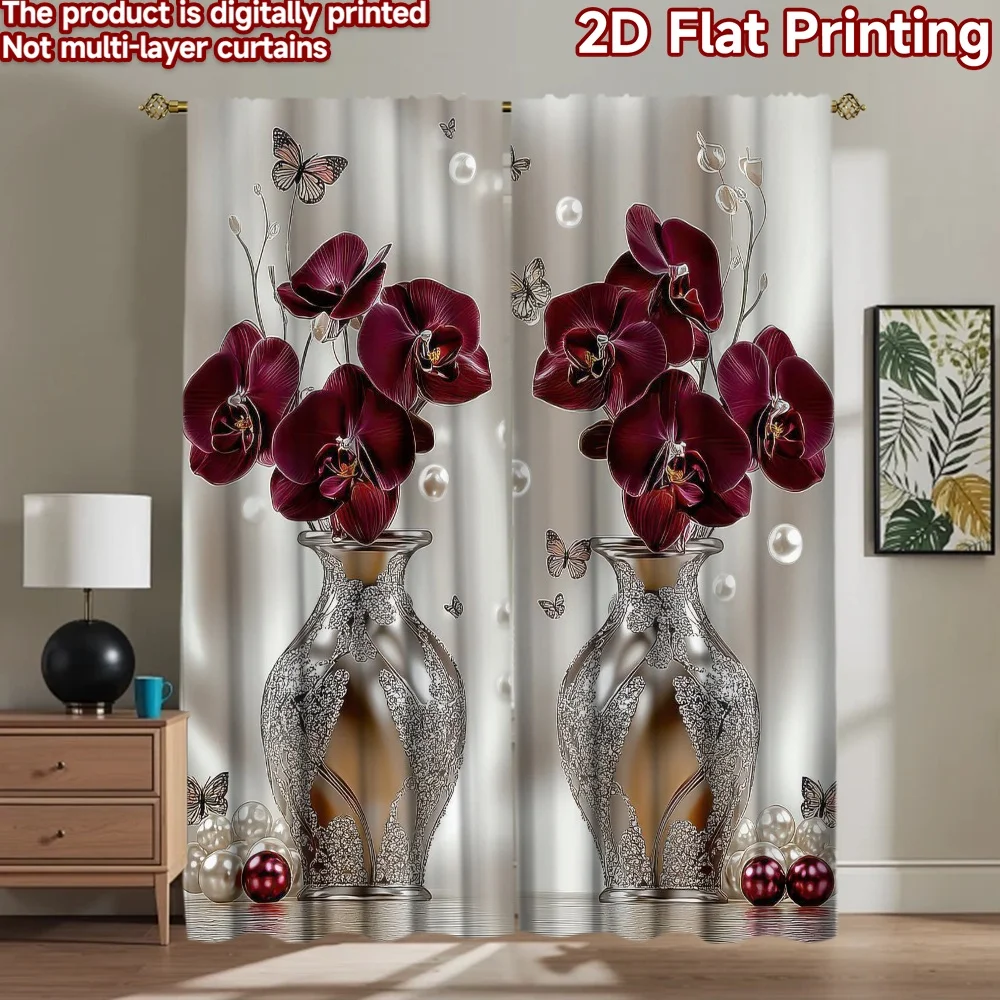 

1pc 2D flat Photography Backdrop Popular Background cloth Butterflies and Orchids Vases 100% Polyester Festive Wall Decor for