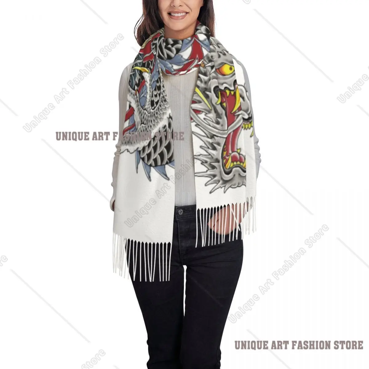 Sciarpa con tatuaggio drago Kazuma Kiryu con stampa personalizzata Uomo Donna Sciarpe calde invernali Scialle in stile asiatico giapponese
