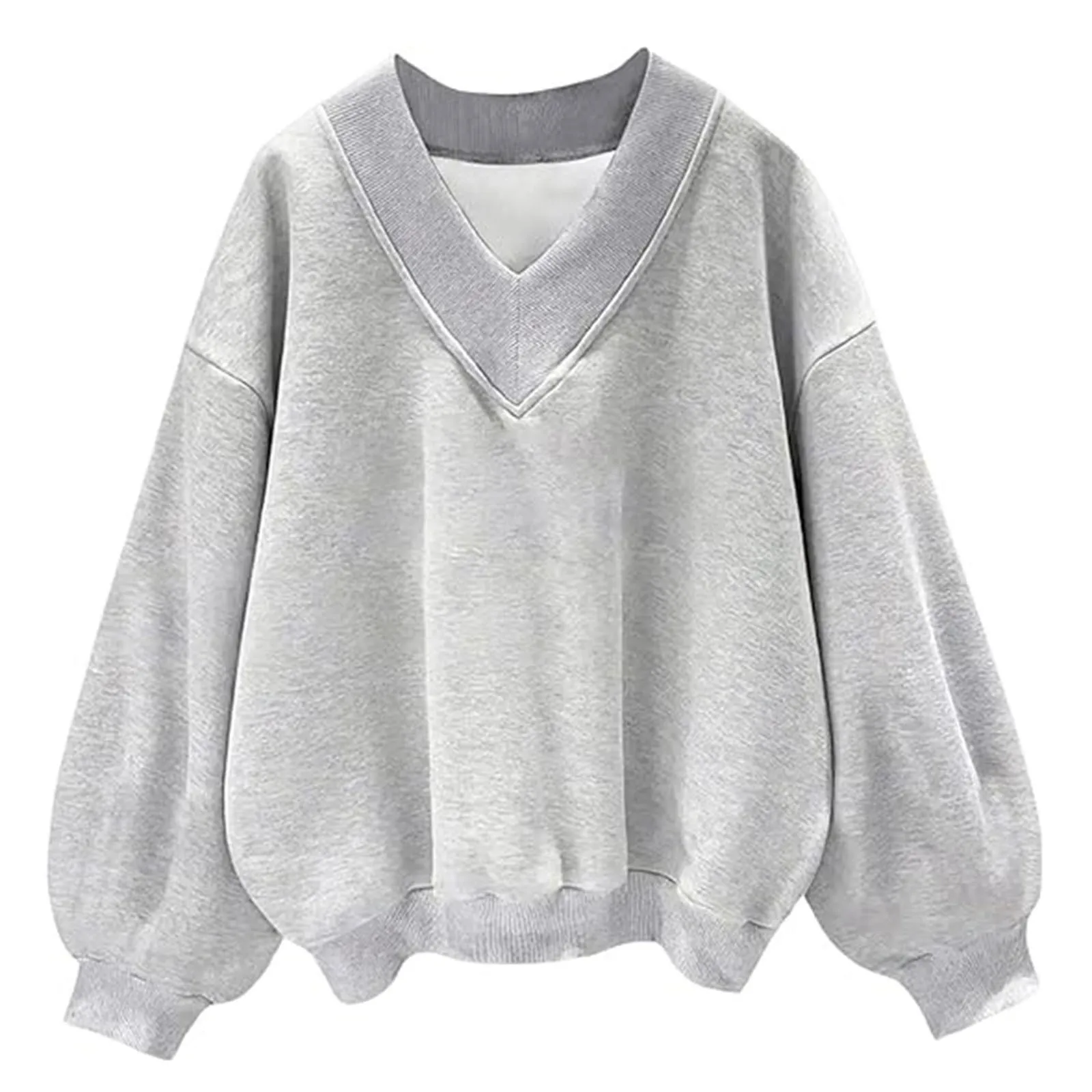 Damen Solid Sweatshirt Overs ize Sweatshirts V-Ausschnitt Langarm Pullover Top Damen Sweatshirt