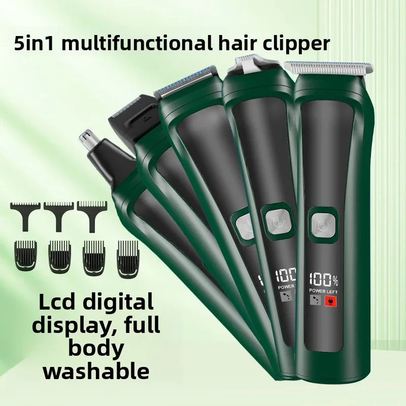 

Электрическая машинка для стрижки волос «пять в одном» с цифровым дисплеем, электрическая машинка для стрижки волос, мужская бритва, устройство для волос в носу