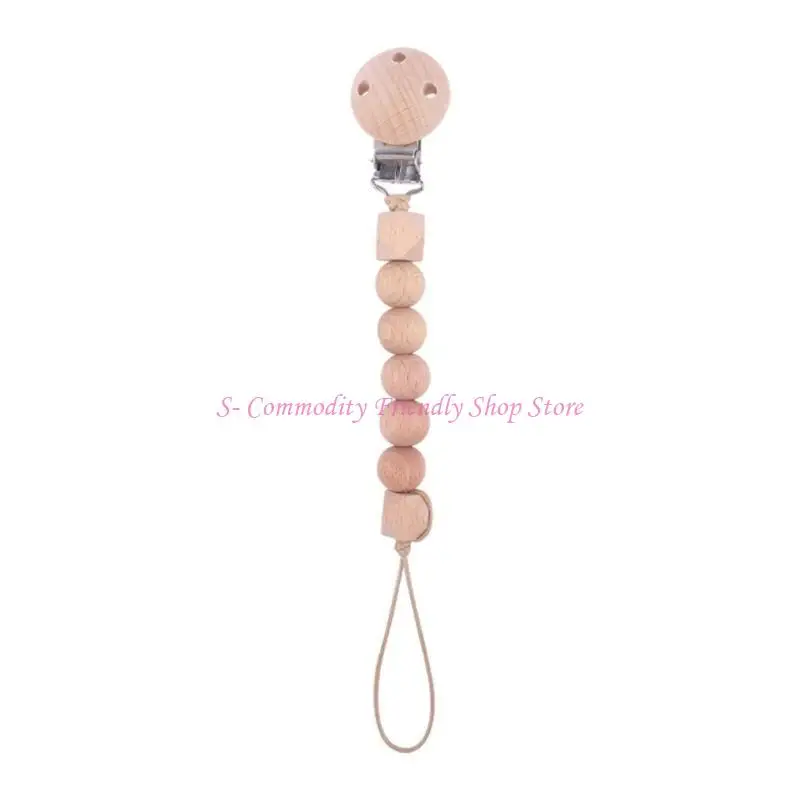 85AE Baby Teething Toy Wooden Bead Pacifier Clip for Boys Girls Christmas Shower Gift