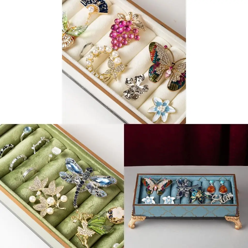 91AF Desktop Jewelry Organizers Stand with Fleece Rolled Rows Display Tray for Rings Earrings and Small Pins Storage