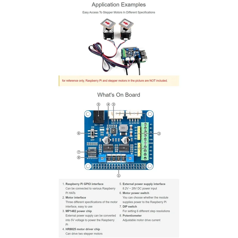 Stepper Motor HAT (B) for / Nano, Onboard 2-CH HR8825 Motor Driver Chip