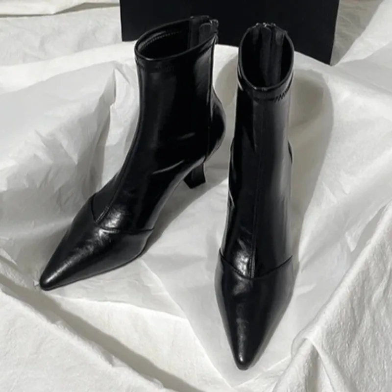 Women's Ankle Boots Pointed Toe Soft-soled Sleeve Design, PU Upper, Simple and Versatile Style, Autumn Casual Wear Chelsea Boots