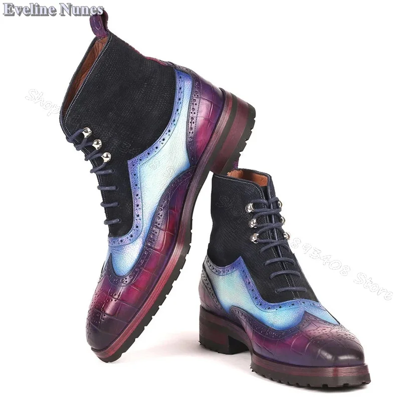 

Mixed Patchwork Design Boots Lace up Bullock Carved Chelsea Boots Wear-resistant High-top Men Boots Size 41-47 Zapatillas Mujer