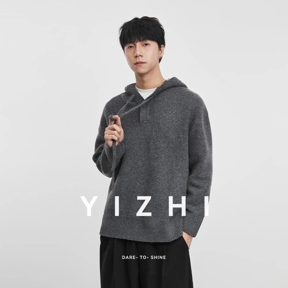 

Men's Casual Hooded Sweater Gray with Button Detail Comfortable Soft Long Sleeve Pullover Top Fashion Autumn Winter Daily Wear