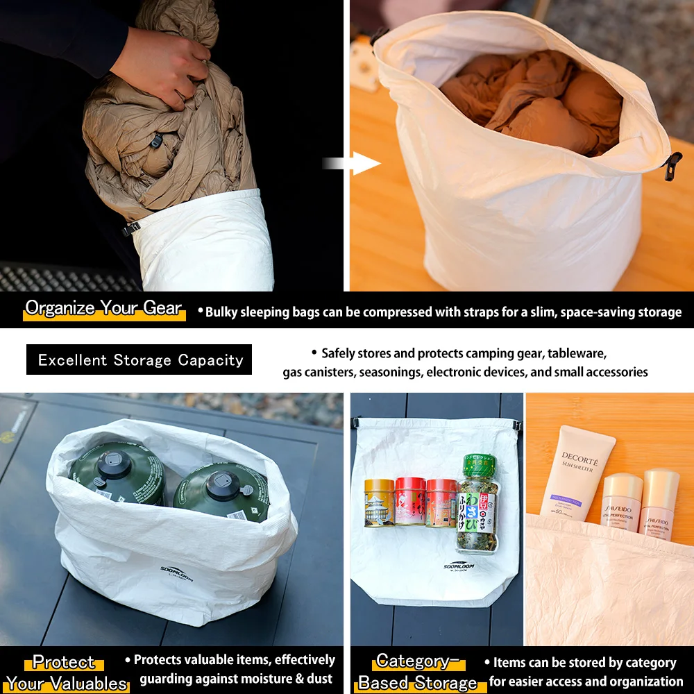 Soomloom Tyvek Storage Bag Set, Ultralight Tear-Resistant Organizer Bags for Hiking Camping Gear, Clothing Dust Sack 5