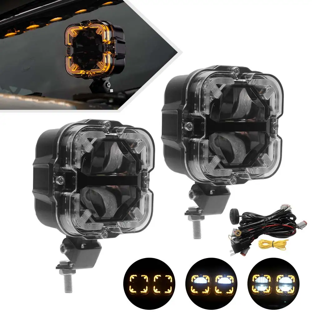 Amber DRL Extension Wire LED Work Light Bar LED Spotlight Auxiliary lights For Car Jeep Wrangler ATV SUV Truck Tractor Trailers