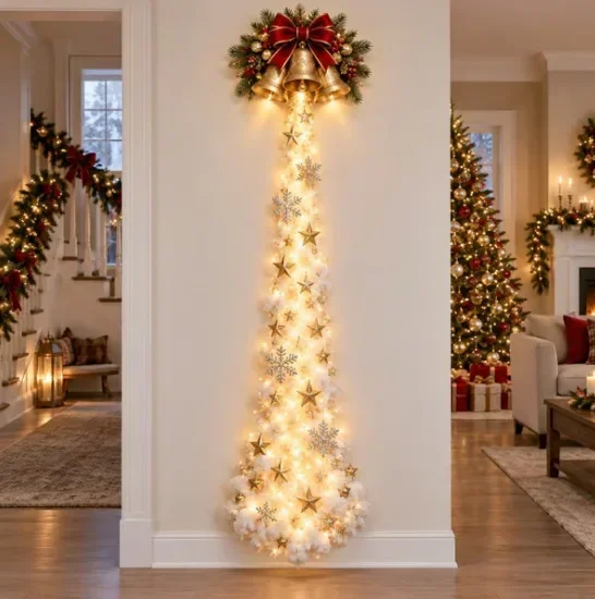 Weihnachtliche Magische Wandbeleuchtung - LED Leuchtende Weihnachtsszene Wanddekoration, Weihnachtsmann-Schlitten Rentier Hängedekoration für Partys – Detail 10