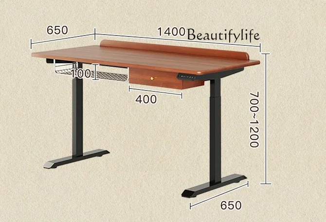 Solid Wood Electric Lifting Desk Middle and Ancient Home Computer Office Workbench Double Motor Smart Desk