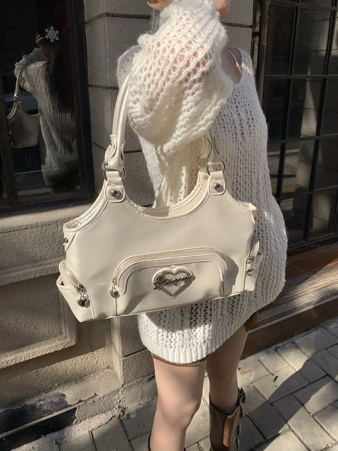 JIAERDI Fairycore Aesthetic Y2k Bag Women Hot Girls Versatile Chain Chic White Underarm Bag Purse Female Harajuku Sweet Handbag