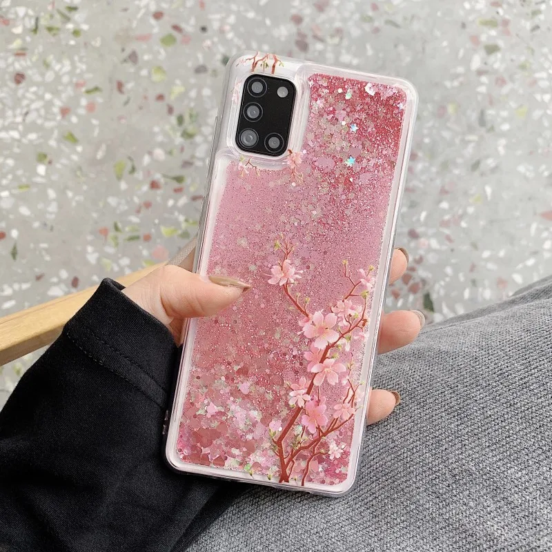 Rosa Flüssig-Quicksand-Hülle für Samsung Galaxy S24 S23 S22 S21 Plus S25 FE S26 Ultra A56 A55 Glitzer Blumen Bling Klare TPU-Abdeckung – Detail 3