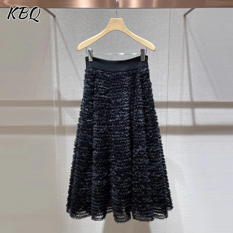 

KBQ Solid Patchwork Ruffles Loose Chic Skirts For Women High Waist Spliced Zipper Temperament Midi Skirt Female Fashion Clothes