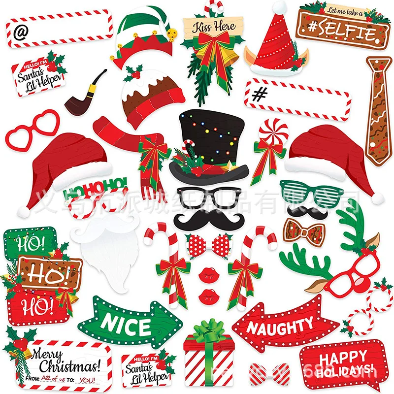 Christmas Photo Booth Props Glasses Mask Photobooth 2022 Xmas Noel Gift Merry Christmas Decor for Home Carnival Party New Year