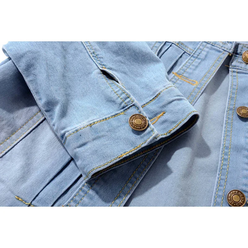 Giacca di jeans corta sottile elastica blu vintage da donna Capispalla da cowboy O collo Tasca con maniche a tre quarti Giacche di jeans da donna