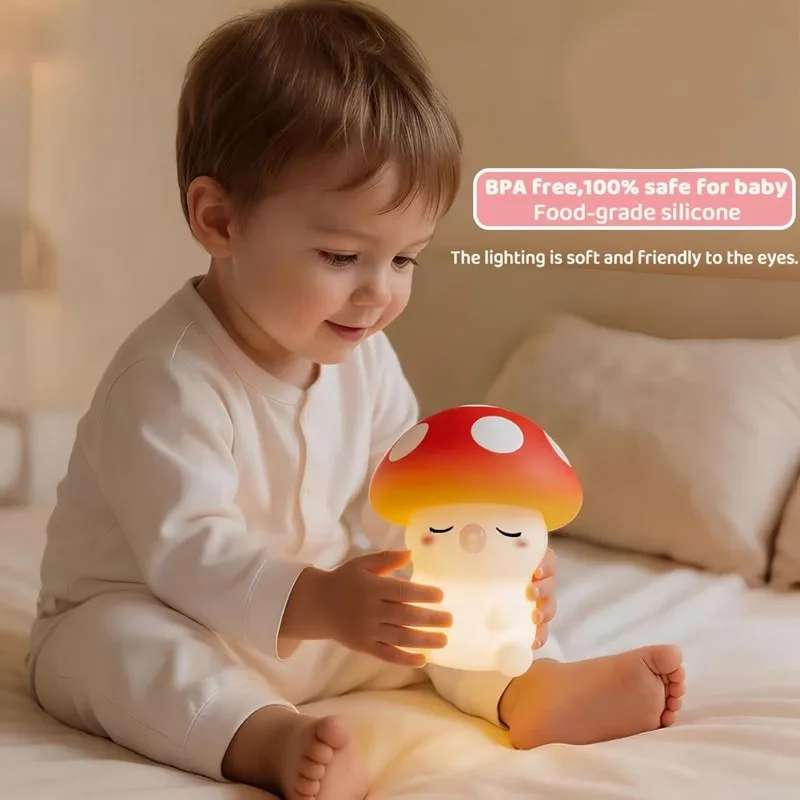 RMWIN-Mushroom Shape Night Light Touch Sensor Dimmable 7 Color Changing Silicone Bedside Lamp For Kids Gift