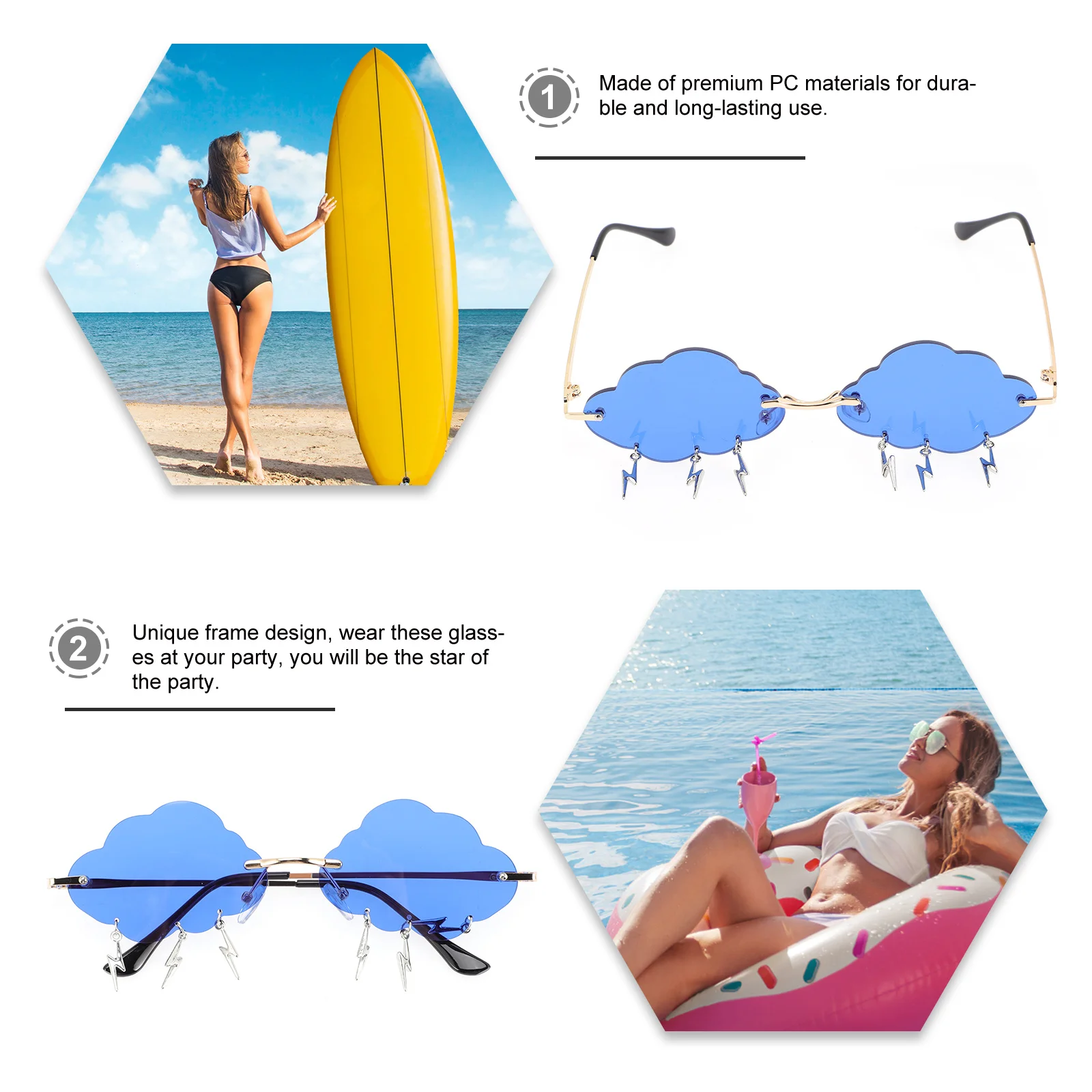 

Irregular Sunglasses Cloud Shaped PC Material Durable Funny Eyeglasses Party Driving Shopping Photography Tourism Outdoor