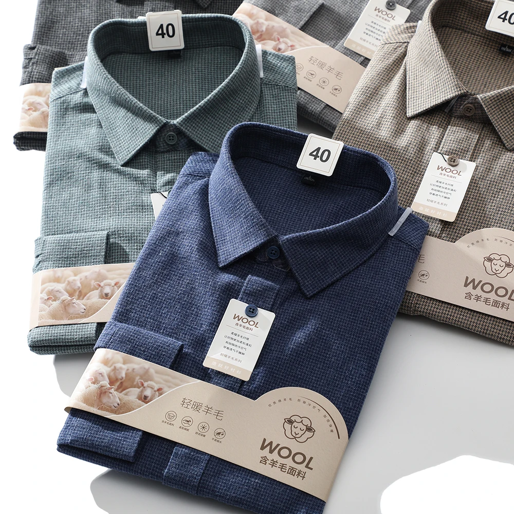 

Fashionable Casual Men's Long Sleeve Shirt Modal Wool Skin-friendly Warm Winter Turn-down Collar Casual Cotton Blend Shirt