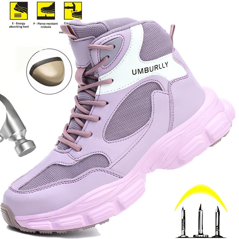 حذاء نسائي للعمل الآمن بمقدمة فولاذية مضاد للتحطيم، مقاوم للانزلاق، خفيف الوزن وجيد التهوية، حذاء صناعي عالي الجودة مضاد للثقب #1