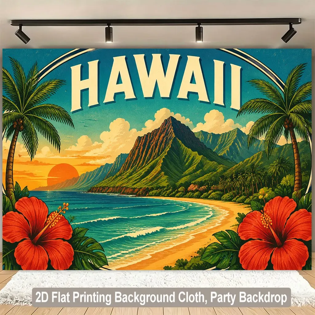 Large Hawaii Tropical Beach Sunset Tapestry Backdrop Wall Hanging Polyester Cloth for Party Decoration Tropical Event Decor Deco