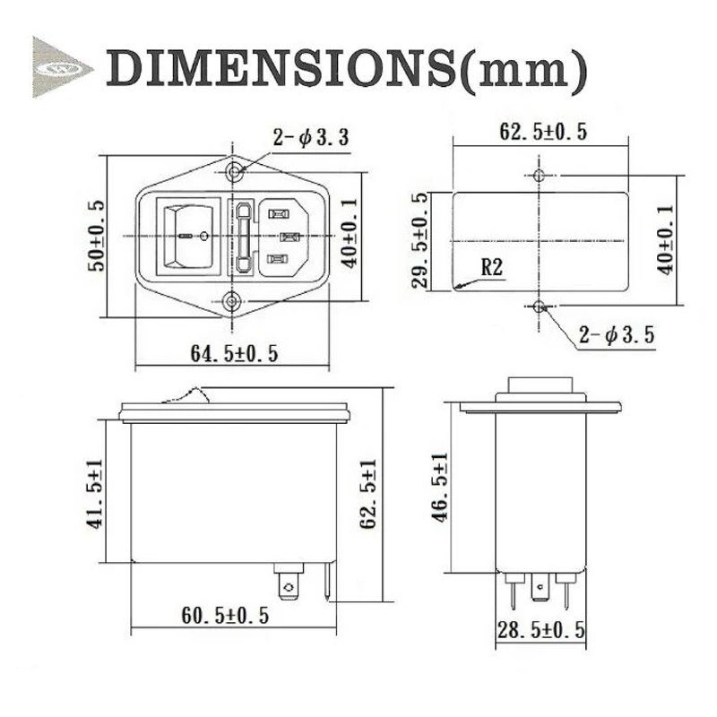 Power entry Module double IEC 320 C14 AC socket EMI EMC noise filter with boat switch with double fuse holder