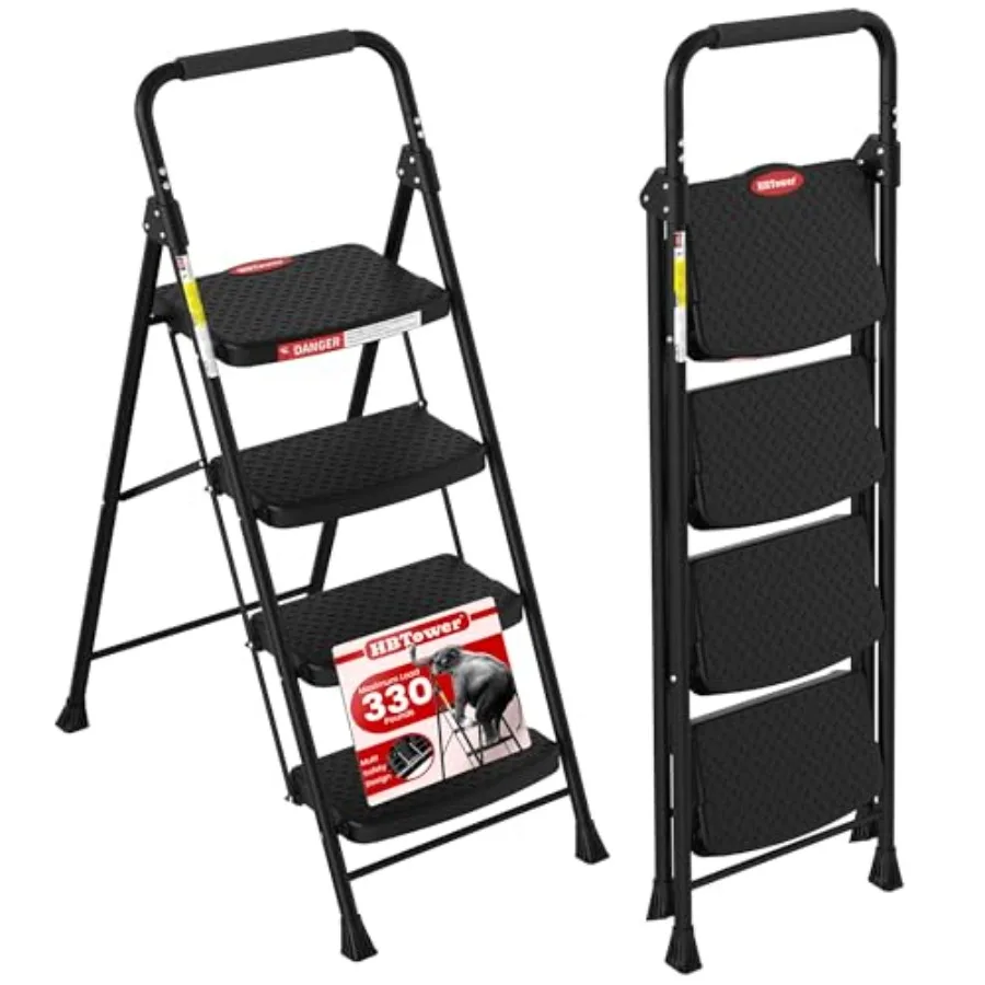 4 Step Ladder Step Stool Foldable with Wide Anti-Slip Pedal Sturdy Steel Ladders for Home Adults Kitchen