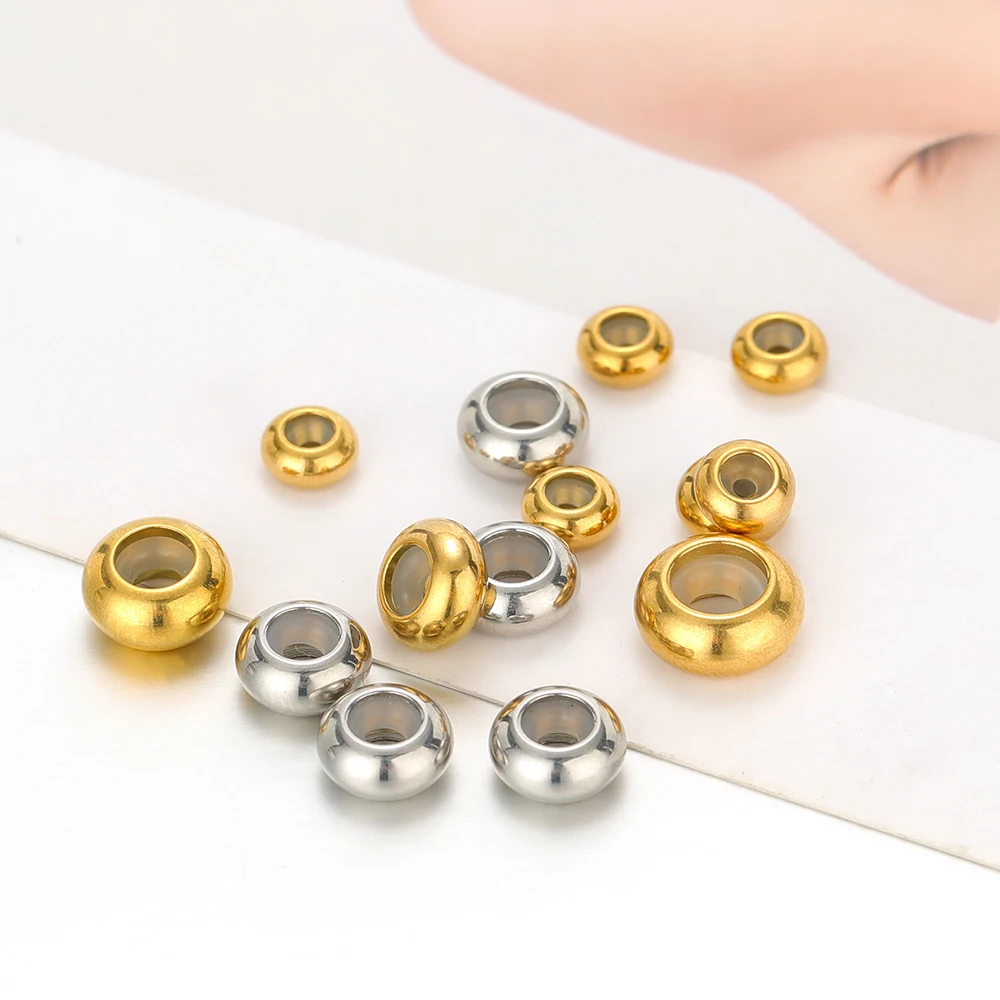 20 pezzi di perline di regolazione in oro in acciaio inossidabile, perline distanziatrici con tappo per anello in silicone antiscivolo per la creazione di gioielli, forniture per braccialetti