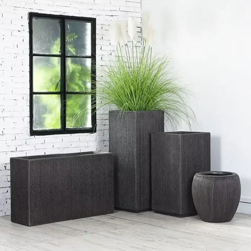 Nordic Big Flowerpots Indoor Outdoor Rectangular Flower Boxes Vase Home Garden Decor Fibreglass Planter