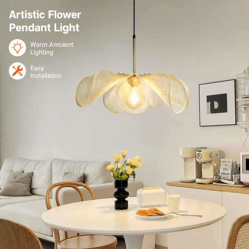French Style Cream Dining Room Chandelier Nordic Minimalist Living Room Bedroom Japanese Mid-Century Artistic Elegant Floral Pen
