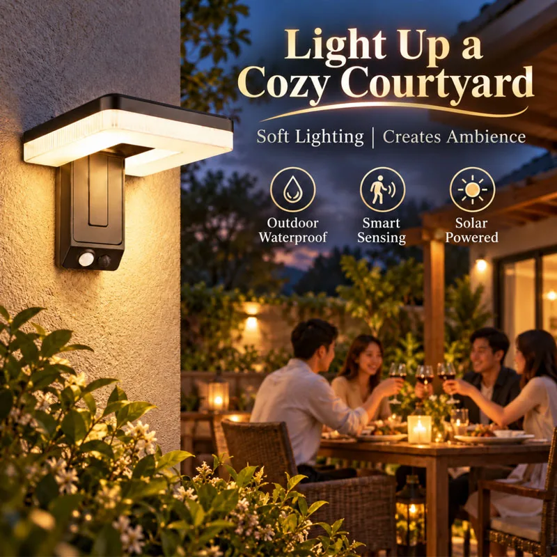 Solar LED Security Wall Light Motion Activated IP66 Waterproof Outdoor Lamp No Wiring Required Auto On at Dusk for Porch Garage