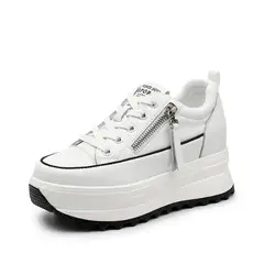 2024 nuove donne in vera pelle 7cm piattaforma zeppa Sneakers moda scarpe stringate Vulcanize Chunky Sneaker moda donna