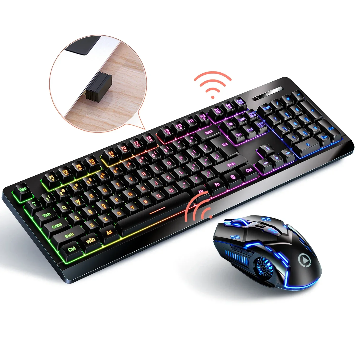 

Gaming Mechanical Feel Keyboard Rainbow LED Backlight USB Keyboard and Mouse Set Ergonomic for PC Gamer Laptop Computer Gamer