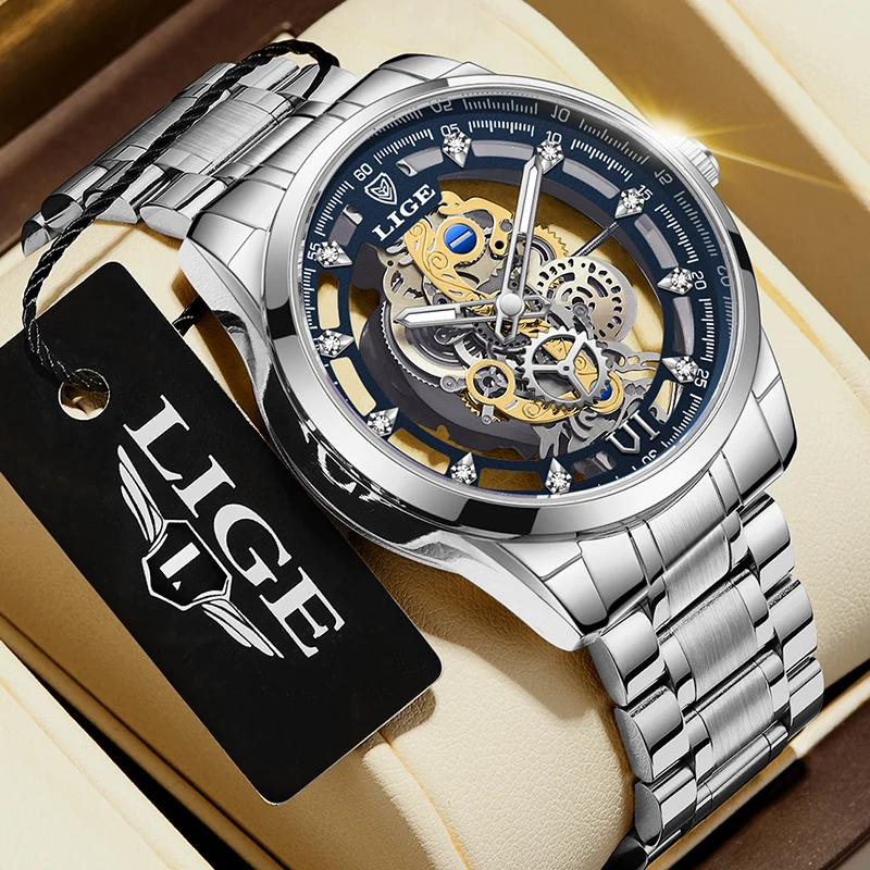 

LIGE 2026 Men's Watch Skeleton Retro Fashion Men's Watch Men's Gift Luxury quartz wristwatch military watches men reloj hommes